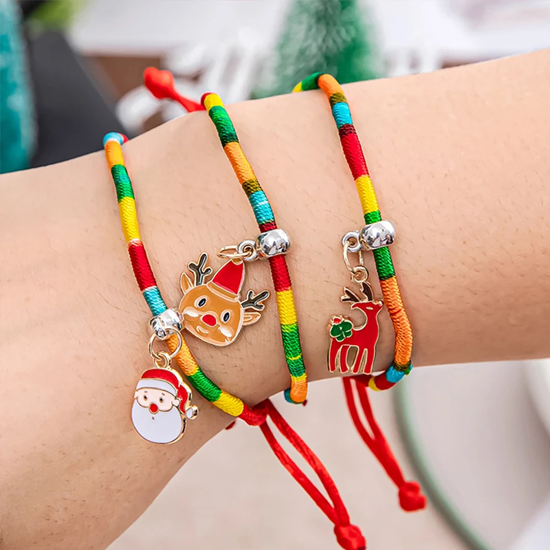 Chinese Style Christmas Colorful Hand Rope Pendent Adjustable Braided Ropes Cute Handmade Colored Lucky Bracelet Gifts