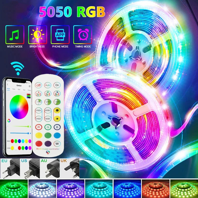 

5M/10M/20M LED Strip Light DC12V/5V APP Control TV Backlight Room Decor Bluetooth RGB Led Light 5050 SMD Flexible Tape Diode