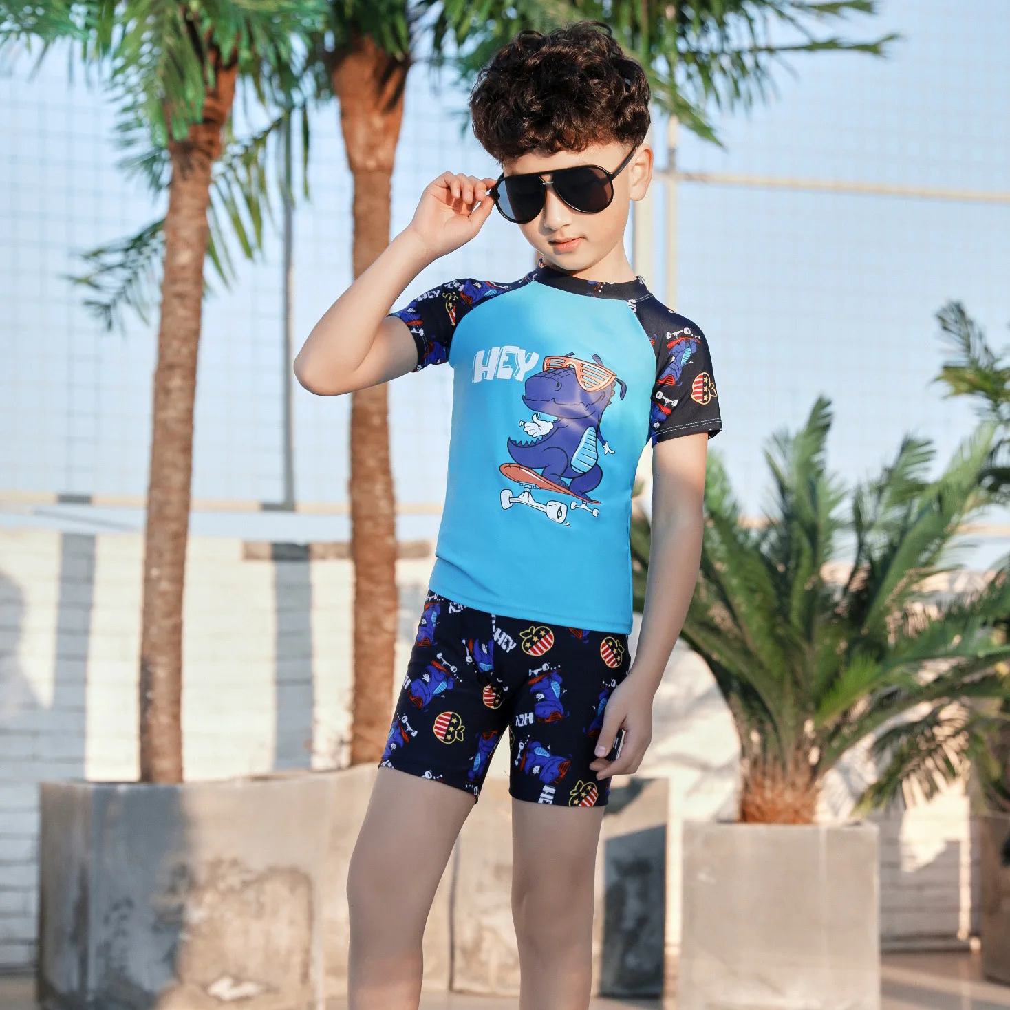 

Children's Swimsuit Boys' Swimwear Girls' Middle Big Hot Spring Swim Suit Short Sleeve Baby Cartoon Beachwear