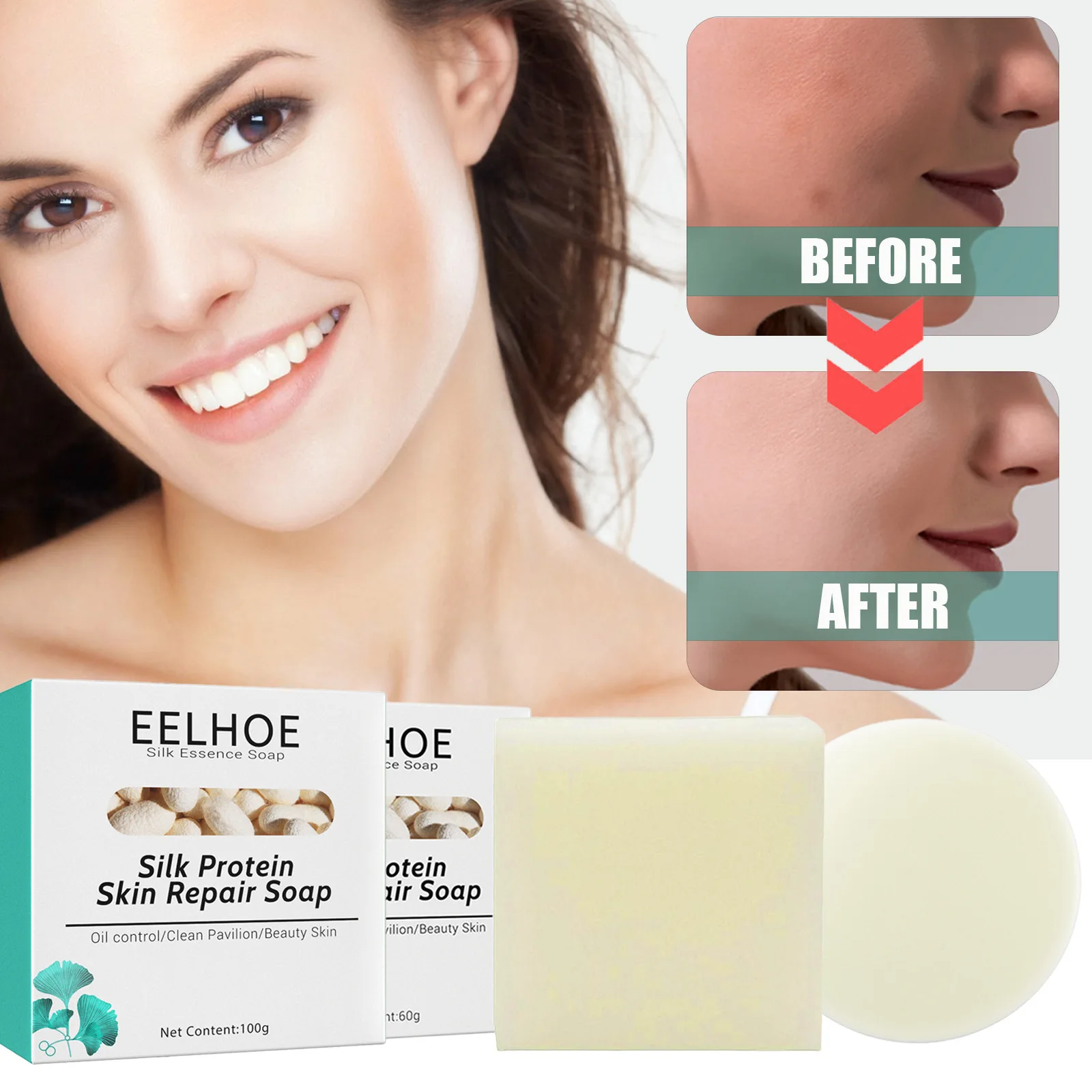 EELHOE 100g/60g Silk Protein Mask Soap Skin Repair Skin Cleansing Skin Rejuvenation Goat Milk Brushed Cleansing Soap