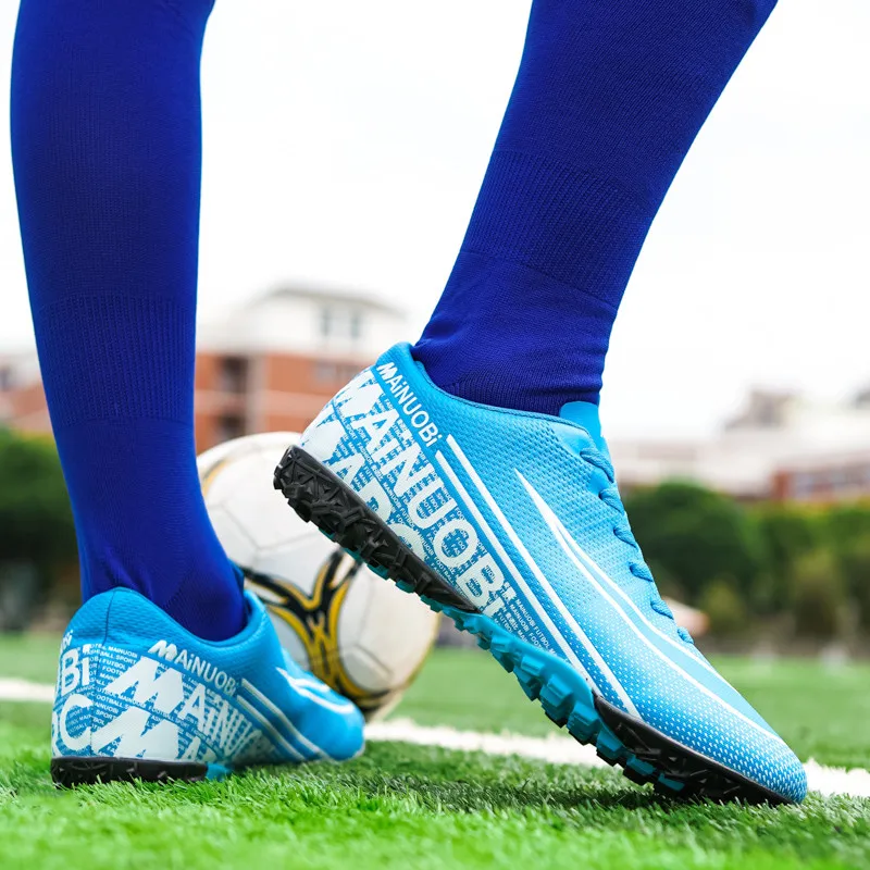 Hot Sale Professional Blue TF Child Football Shoes Breathable Children's Soccer Sneakers Non-slip Lace-up Teenagers Sports Shoes