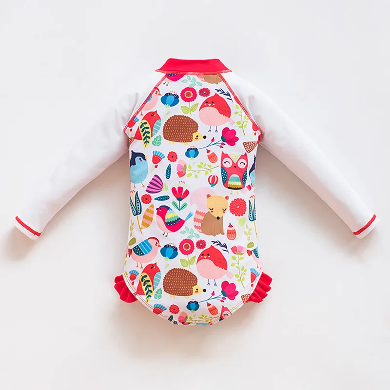 Printed Mermaid Baby Girl Swimsuit Long-sleeved Children's Cwimsuit Cap Children's Sunscreen One-piece Swimsuit Children's Baby