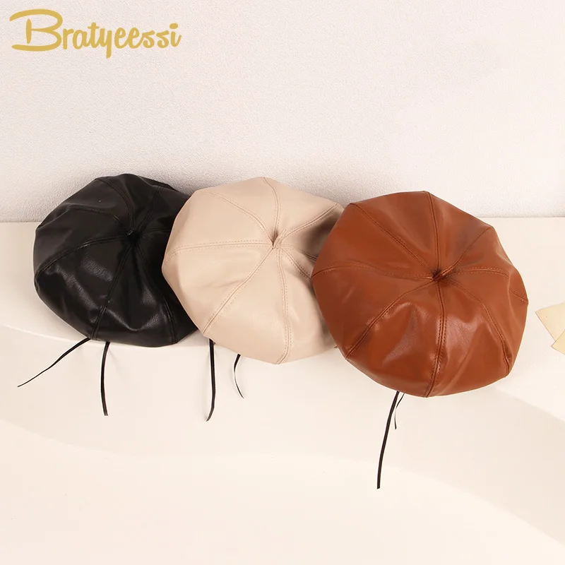 

Модная детская шапка для девочек, осенне-зимние детские шапки из искусственной кожи для девочек, аксессуары для девочек, Регулируемый Детск...