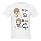 Футболка с принтом из аниме Netflix And Chill Hentai With Senpai, футболка в стиле Харадзюку, 100% хлопок, свитшоты, футболка с графическим принтом