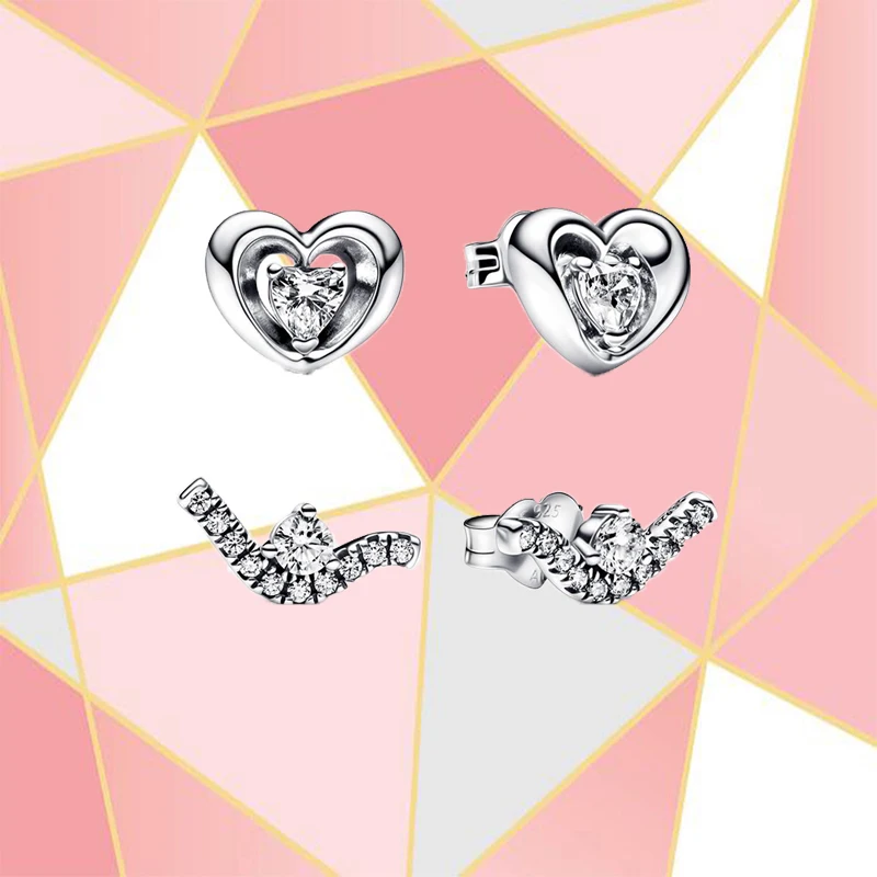 

2023 New Earrings 925 Silver Shining Waves Diamond Heart Brilliant Earrings Romantic Valentine's Day Gift Free Shipping