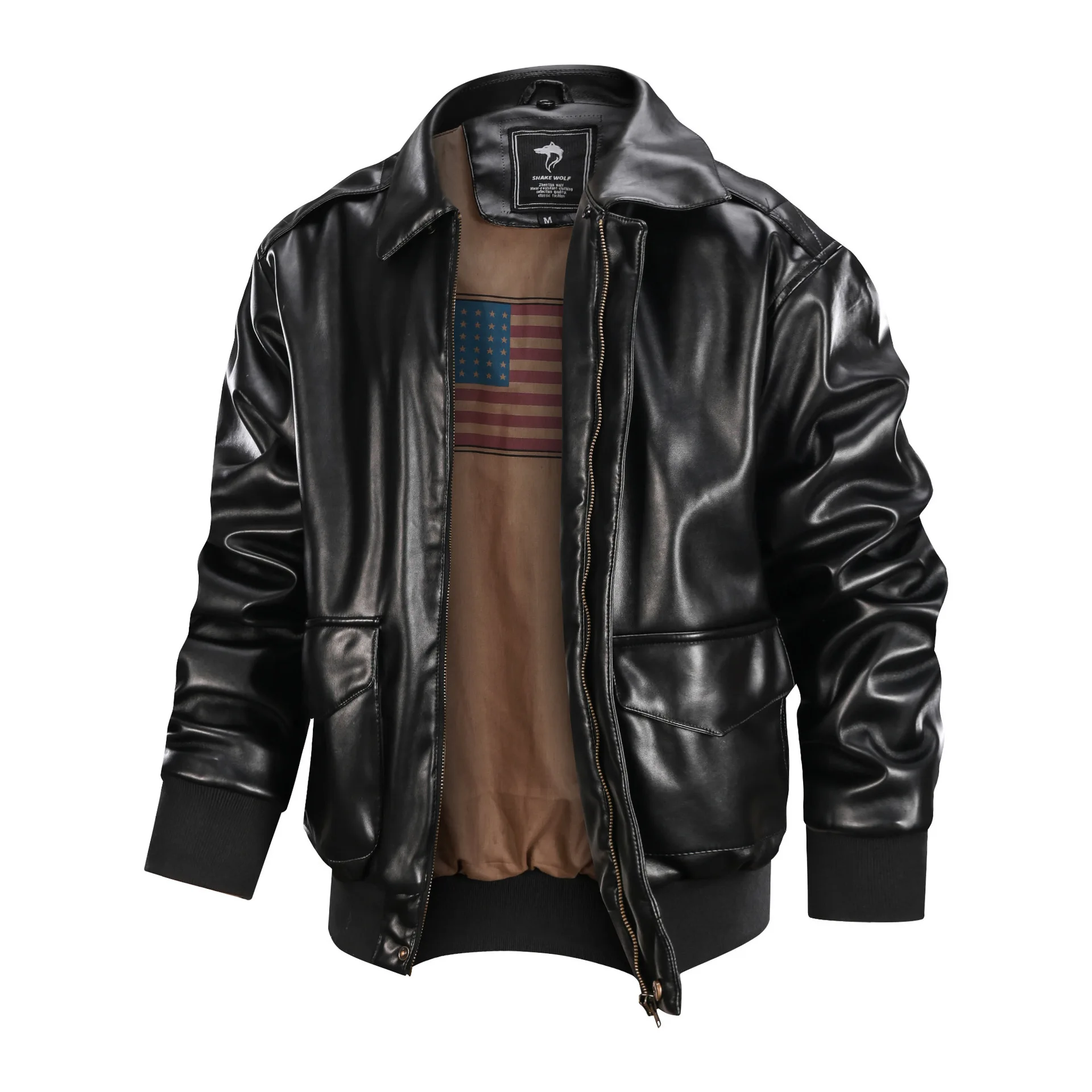 

2022 New Men's Thickened Lapel Pu Motorcycle Leather Clothes Youth Military Work Clothes Motorcycle Jacket