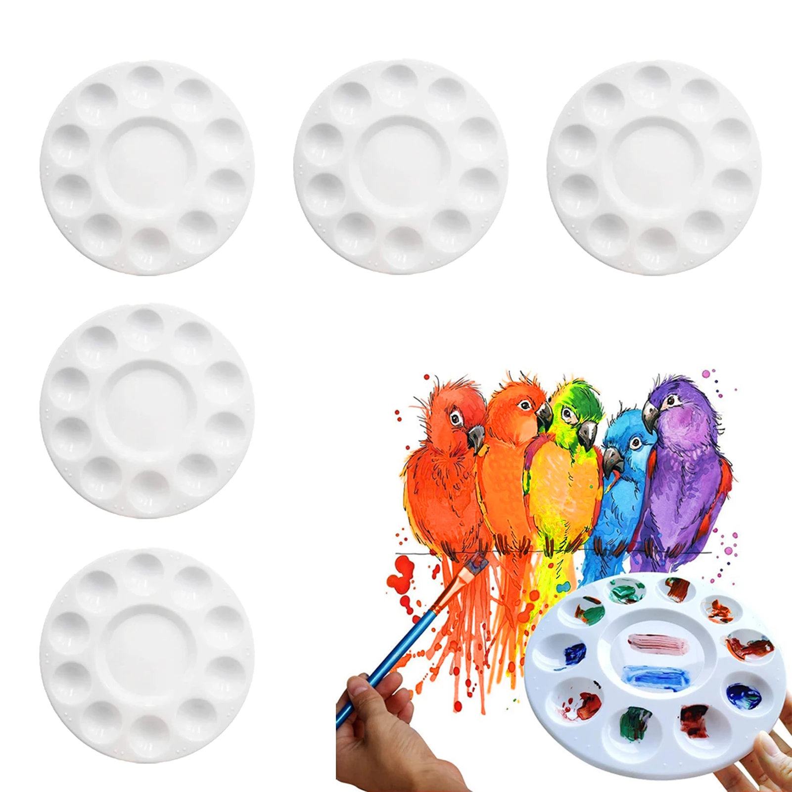 

Round Paint Tray Palette White Paint Pallets DIY Art Painting Pallet With 10 Wells Convenient To Use Watercolor Craft Supplies