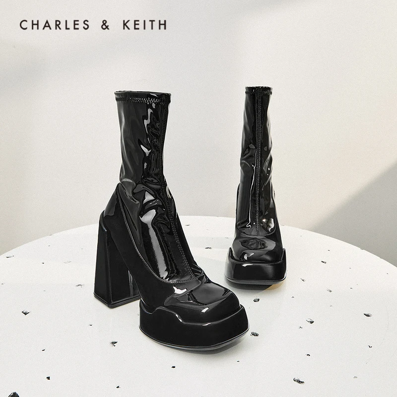 

CHARLES＆KEITH New Arrival for Autumn 2022 CK1-90360369 Stylish high-heel patent leather ankle boots