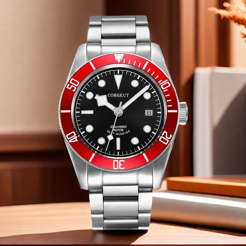 Часы мужские механические водонепроницаемые с сапфировым стеклом 41 мм