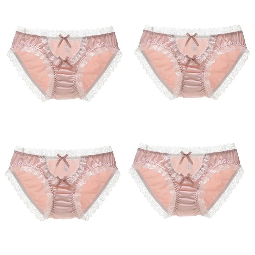 

4pack Girls Milk Silky Bikinis Lace Underwear Lingerie Knickers Nudies Female Intimates Cute Lolita Panties Soft Comfortable