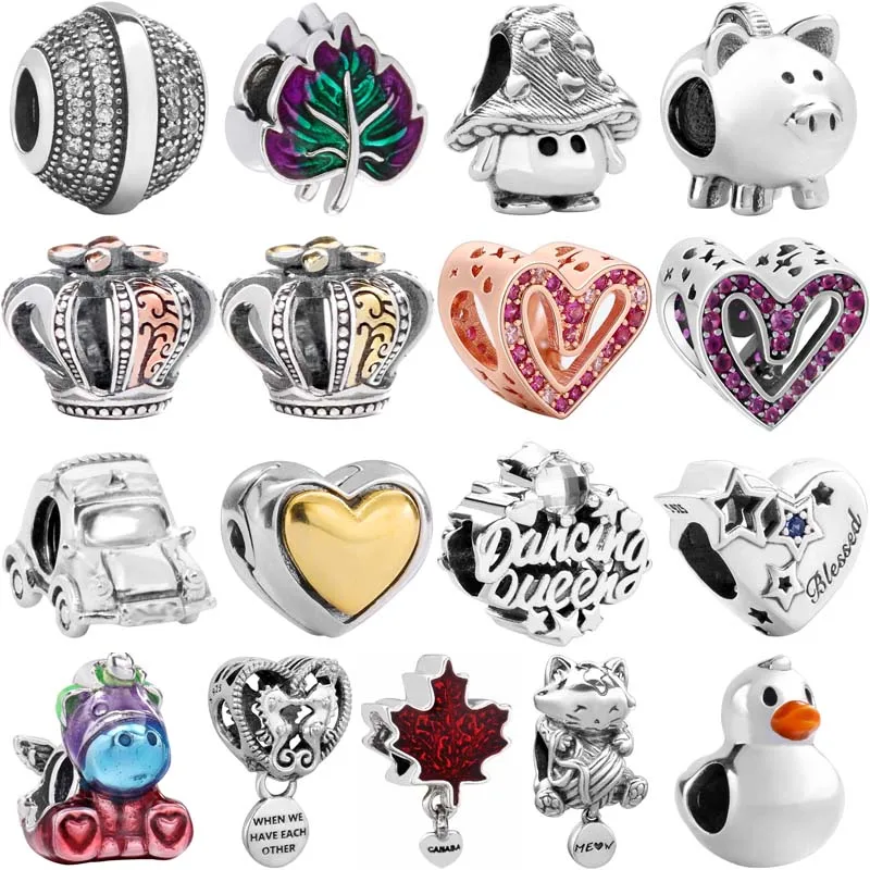 

Sparkling Freehand Heart & Star Regal Crown Duck Leaf Piggy Bank Bead 925 Sterling Silver Charm Fit Fashion Bracelet Diy Jewelry