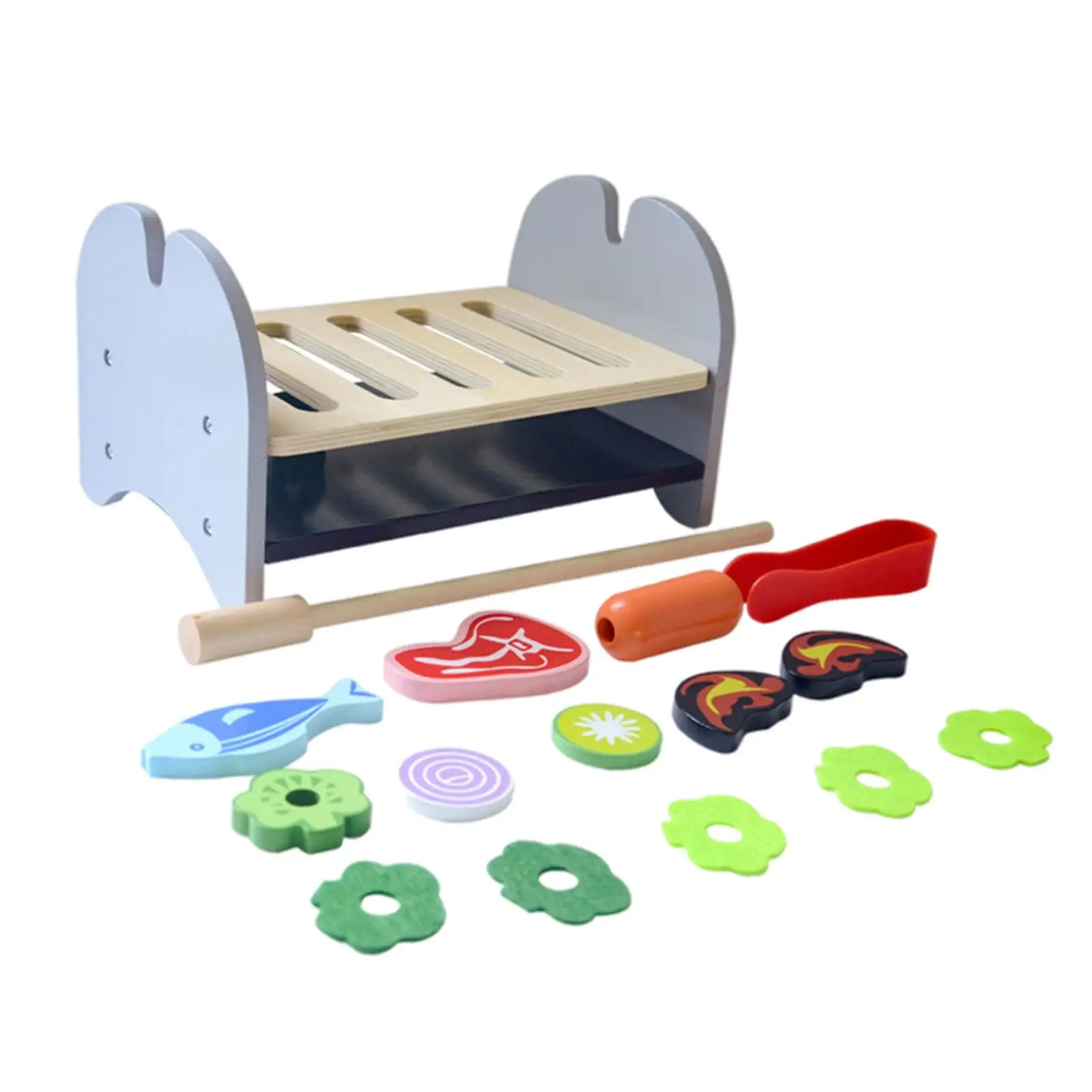 

Wooden Grill Playset Educational Toys Food Pretend Playset Play Food Set Kids BBQ Toys Barbecue Toy for Kids Toddlers Ages 3+