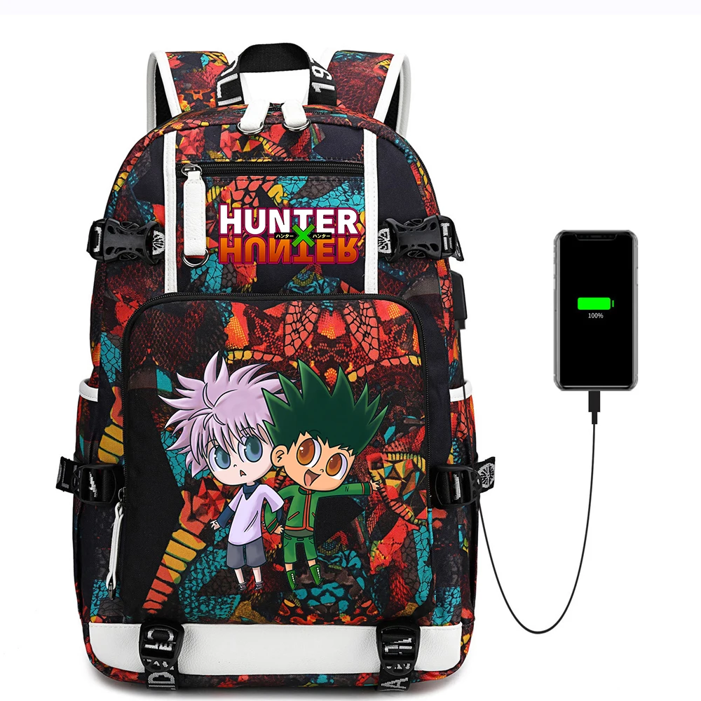 

Anime Hunter Hunter USB Backpack Student Cartoon Bookbag High Capacity Zip Packsack Teenager Print Knapsack Travel Laptop Bag