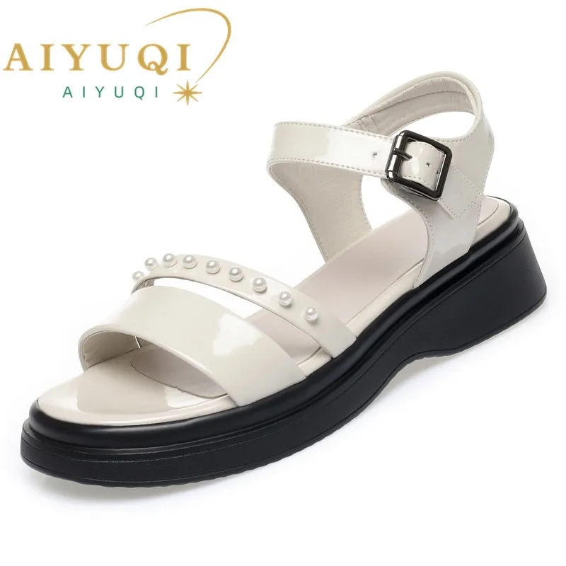 AIYUQI Women Sandals Wedge 2023 New Summer Genuine Leather Women Sandals Fashion Roman Open-toed Sandals Women
