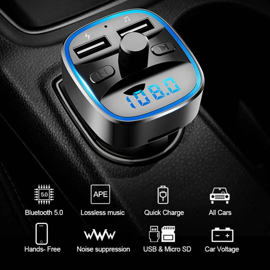 

FM-трансмиттер T25 автомобильный с поддержкой Bluetooth 5,0 и 2-мя USB-портами
