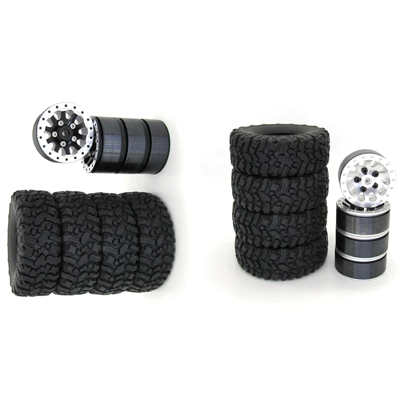 

2Set Metal Wheel Rim Hub With Rubber Tire Tyre For WPL C24 C34 C44 MN D90 D91 MN99S Silver & Black