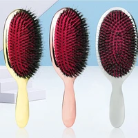luxury gold and silver color boar bristle paddle hair brush oval hair brush anti static hair comb hairdressing massage comb