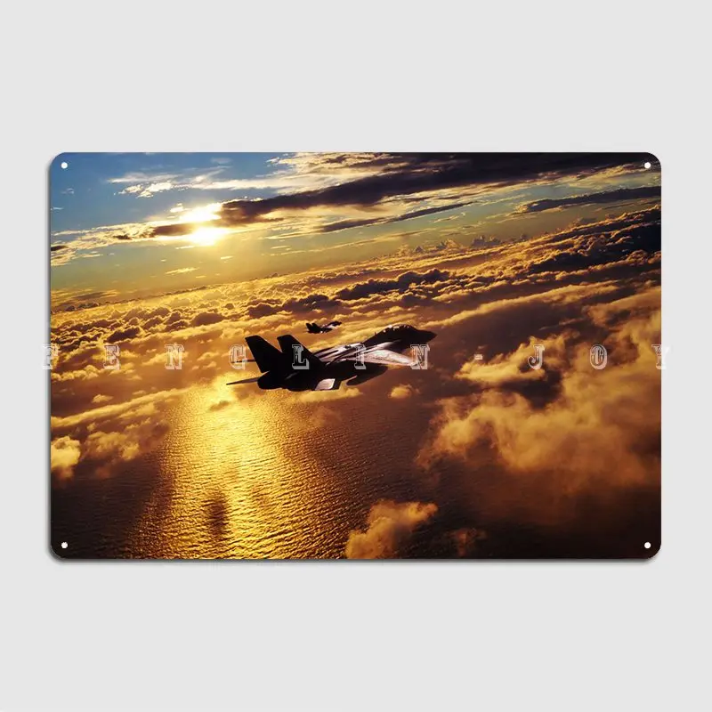 

Американский флот F14 томкоты над океаном, металлический плакат с налет, постер для клуба, дома, печатный плакат, жестяной плакат