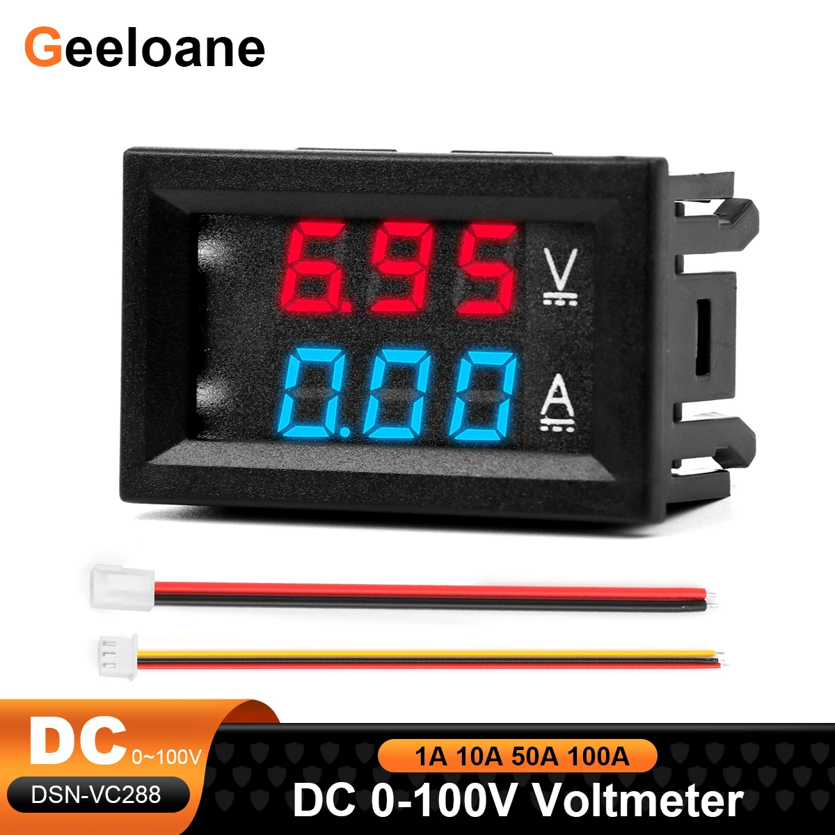 Цифровой вольтметр-амперметр, 0,28 дюйма, постоянный ток 0-100 В, 1 А, 10 А, 50 А, а, двойной дисплей постоянного тока, цифровой измеритель напряжения, ручной тестер