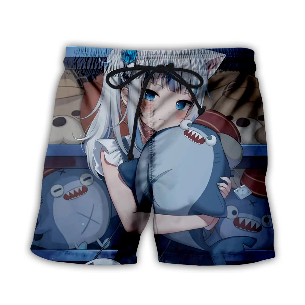 Фото Аниме Gawr Gura VTuber шорты с 3D принтом для мужчин и женщин Kawaii Shark Girls летние пляжные шорты повседневные шорты для доски короткие №4