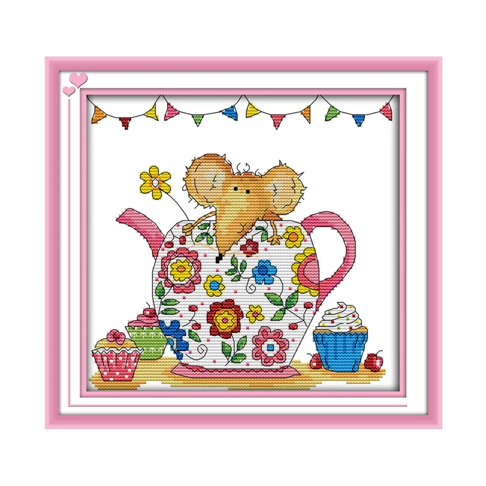 

Набор для вышивки крестиком «мышь и цветы», Набор для вышивки крестиком aida 14ct 11ct, ручная вышивка холстом, «сделай сам», ручная работа