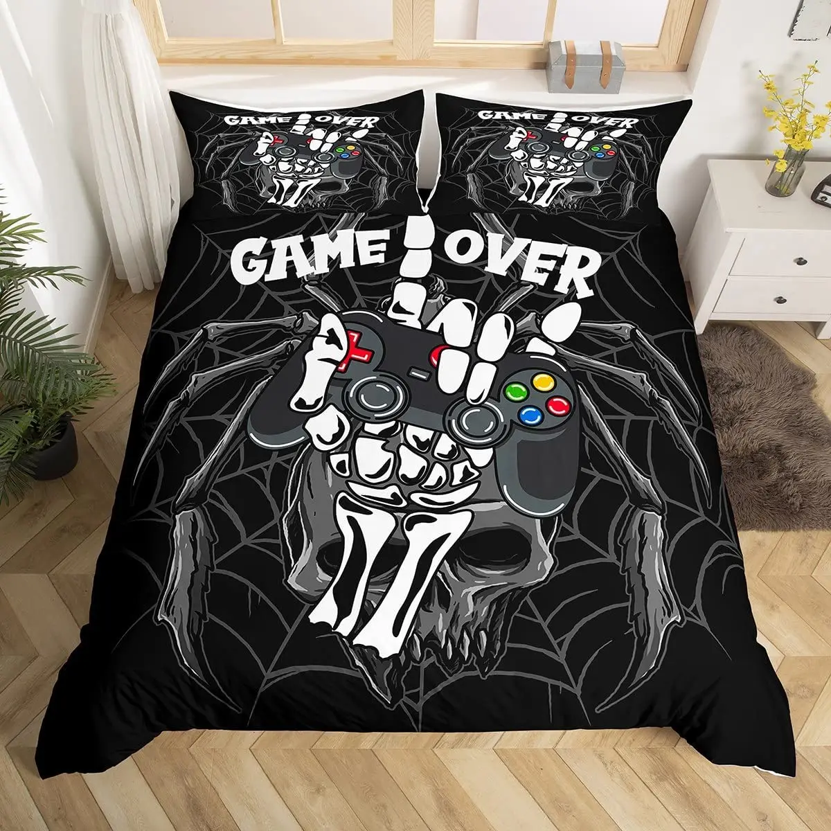 

Игровой Комплект постельного белья с изображением черепа из паутины