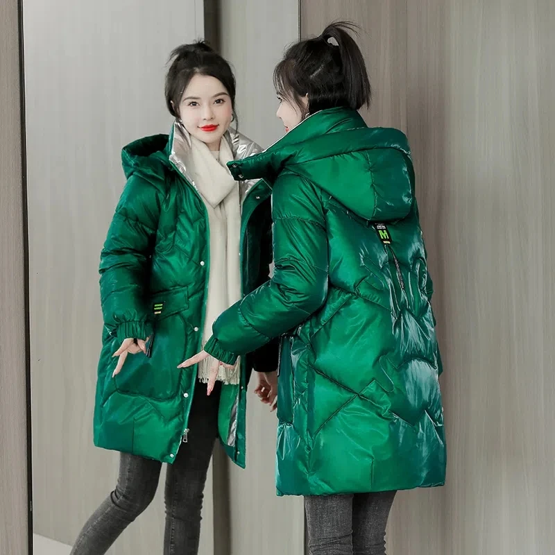 Down Cotton Coat Womens Bright Face Wash Free 2022 Winter New Korean Loose Padded Jacket Female Large Size Hooded Long Parkas