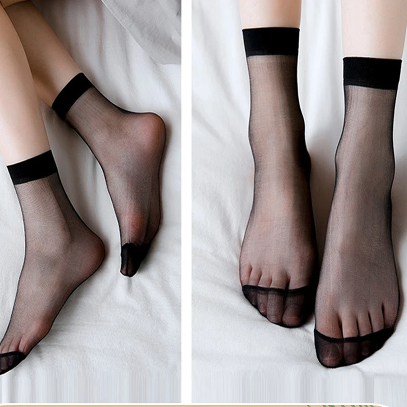 50/100PCS Balck Ultrathin Silk Socks Summer Transparent Thin Lady Elastic Nylon Sock For Women Sexy Short Ankle Socks Wholesale