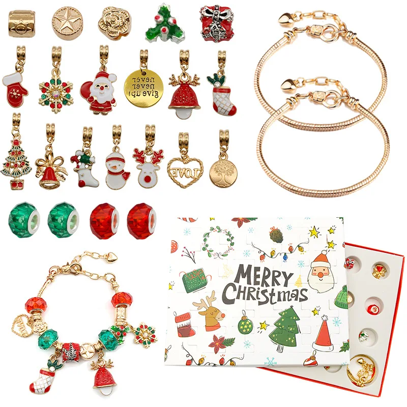 

Gold Bracelet Set for Women Christmas Jewelry Making Kits Silver Santa Claus Elk Jewelry Gift for Kids DIY Accessories New