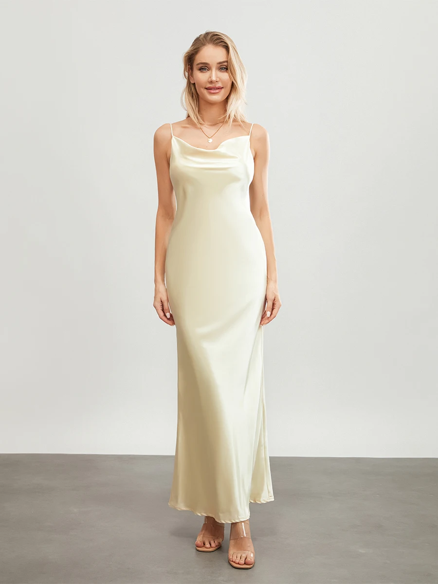 Женское длинное атласное шелковое платье Louatui на тонких бретельках с