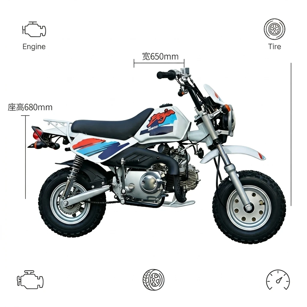 Фото Ретро-мотоцикл Monkey Baja Pit Bike 110 куб. см, 4-тактный внедорожный мини-байк с двойной фарой, бензиновый мотоцикл для взрослых. №2