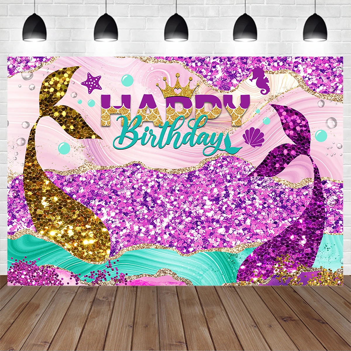 

Mermaid Princess Birthday Purple Shiny Decoration Background Crown Girl Baby Shower Photography Backdrop Prop Studio Photobooth
