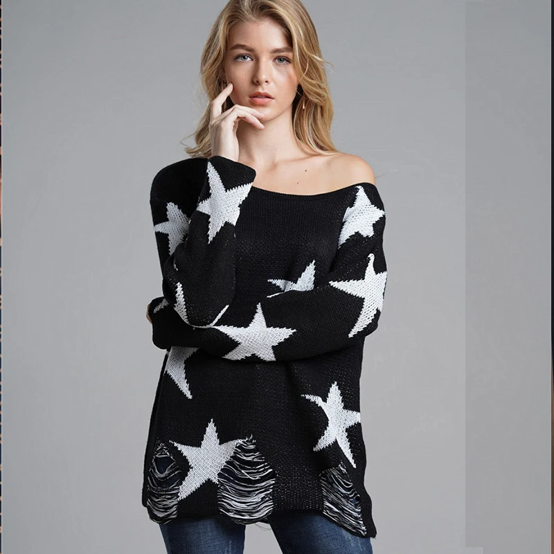 

Женский трикотажный свитер со звездами, свободного покроя