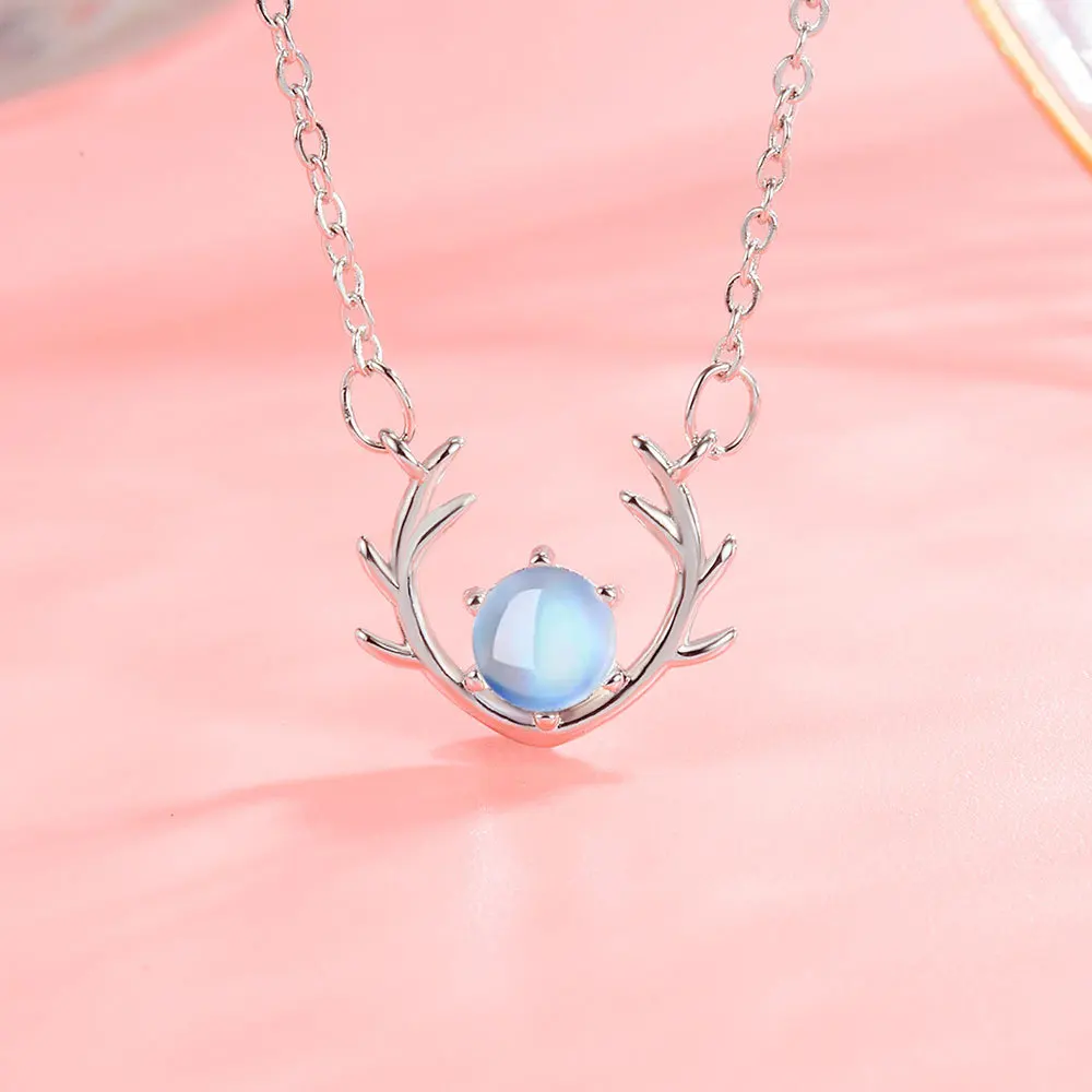 

Moonstone Elk Christmas Necklace Clavicle Chain Female Mori Style Affordable Luxury Fashion Moon Deer Pendant Necklace Jewelry