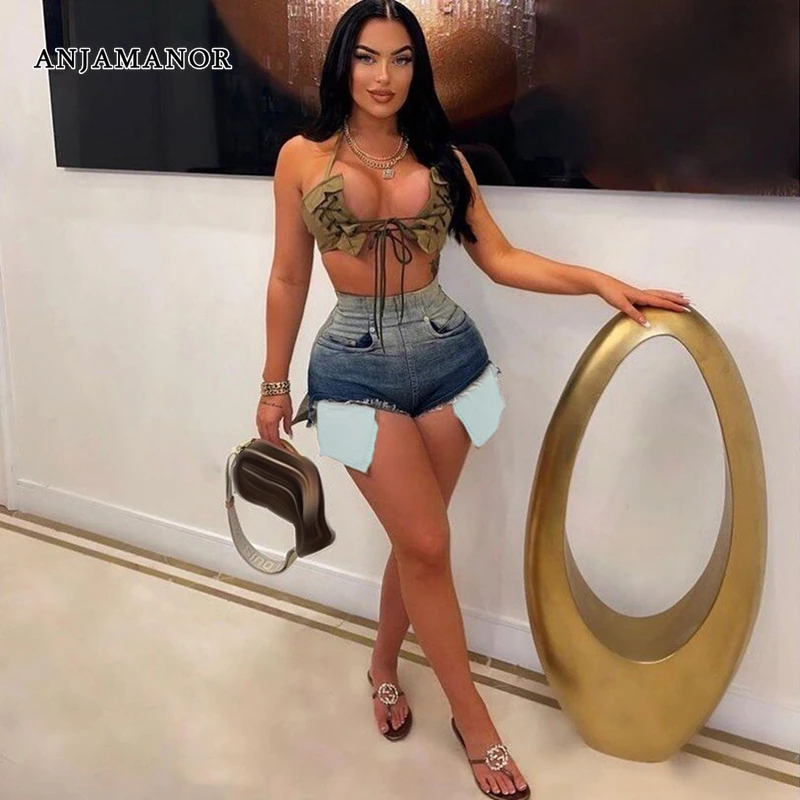 

Женские джинсовые шорты с завышенной талией, в уличном стиле