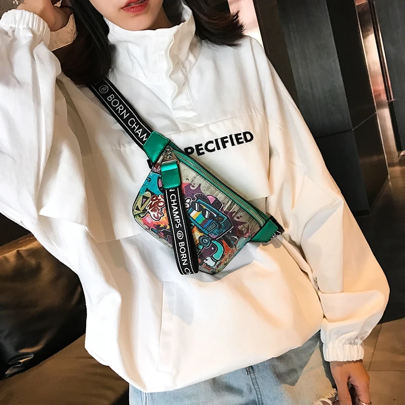 

New Women Fanny Pack Designer Cute Cartoon Robot Drawing Wasit Bags Luxury Girls Shoulder Chest Packs Small Bag To Keep Phone