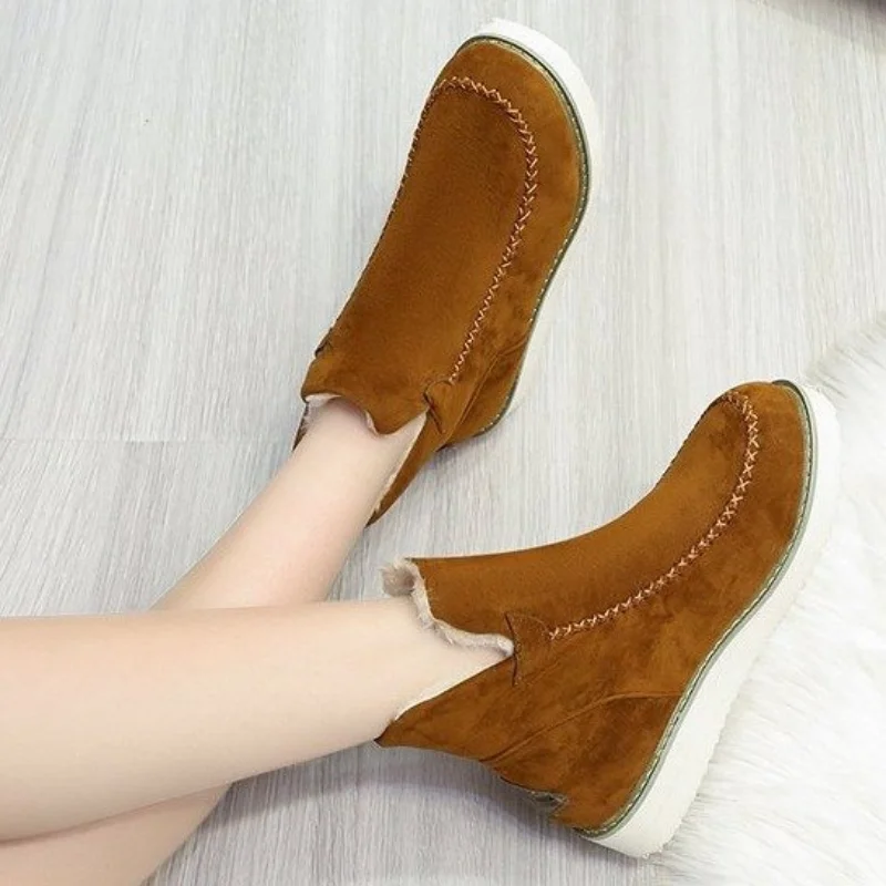 Women's Suede Ankle Boots Female Women Snow  Flat Winter Warm Platform Shoes Plus Size