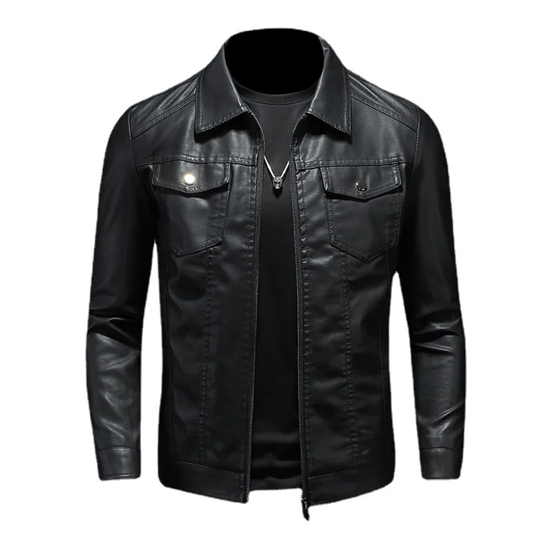

Spring and autumn men's black leather jacket new Korean version of the Slim trend biker jacket men leather jacket