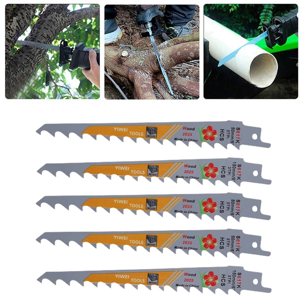 5pcs S617K 150mm HCS Reciprocating Saw Blade Jig Saw For Cutting Blade Wood Plastic Board Metal Tools Accessories