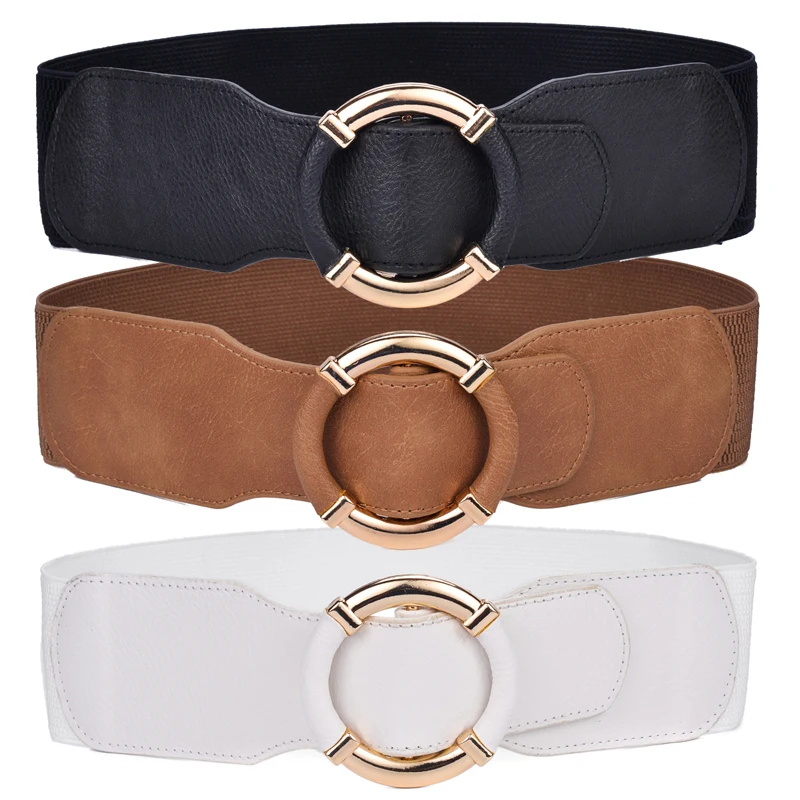 Elastic Belts for Women's Dresses Wide Belt for Women Female Waist Belts Gold Circle Buckle Cummerbands for Clothing Accessories