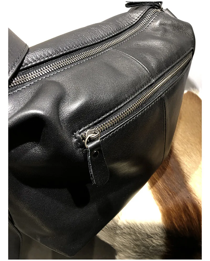 Vintage fashion genuine leather men and women universal wide shoulder strap black messenger bag casual outdoor shoulder bag