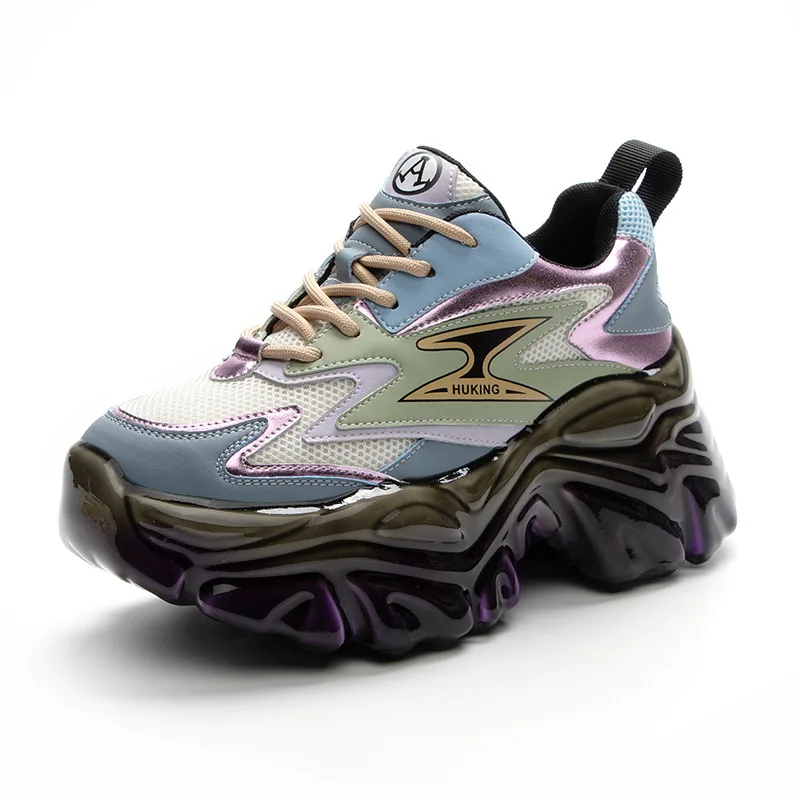 Autuspin 8cm Platform Wedge Shoes Ladies Spring Fashion Luxury Genuine Leather Casual Sneakers Retro Women's Vulcanized Sneaker