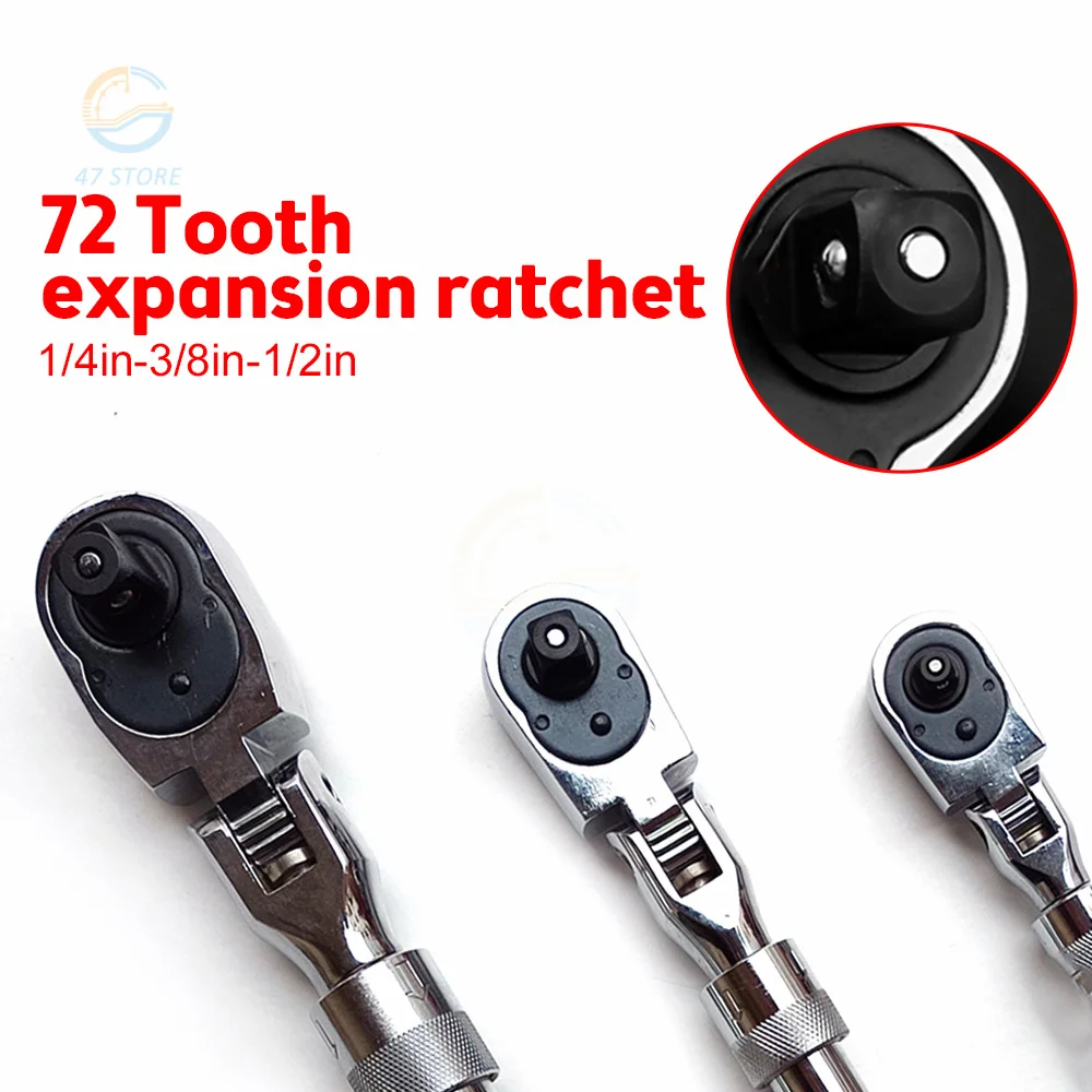 

1/4" 3/8'' 1/2'' Head Socket Ratchet Wrench Extendable Ratchet Set for Auto Repair 72 Tooth Multi-function Spanner Hand Tool
