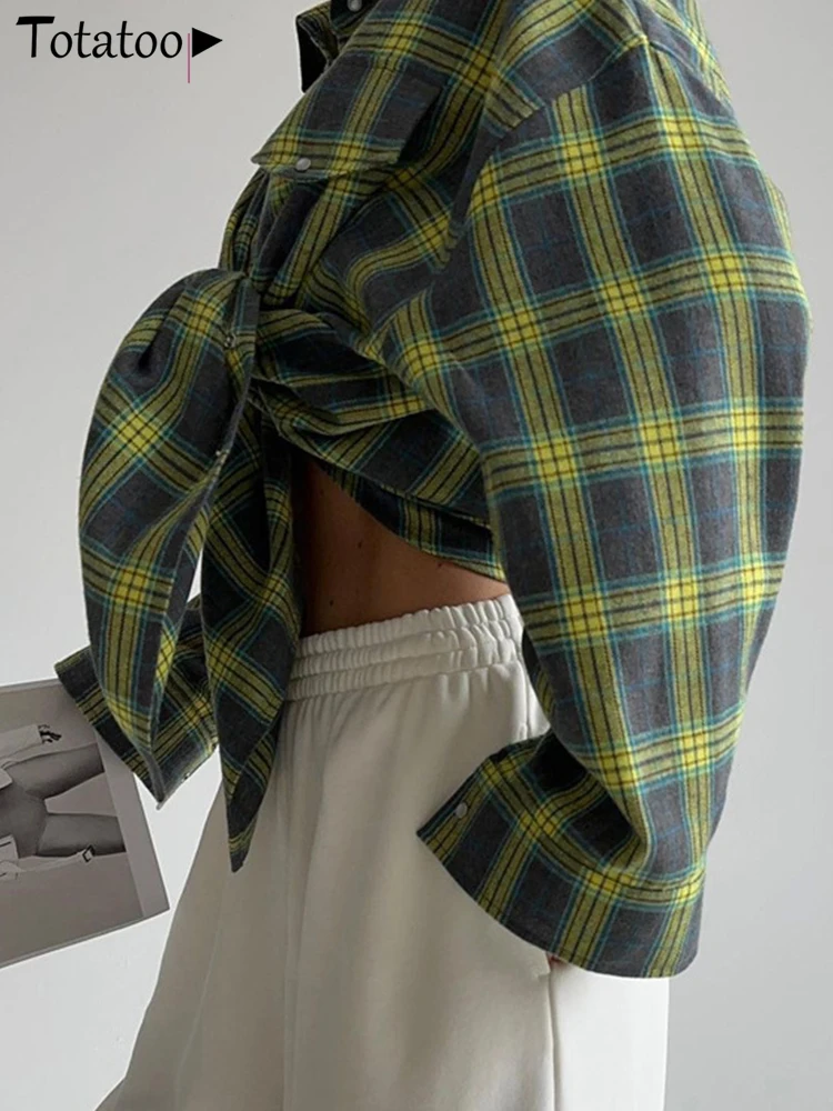 Винтажная женская клетчатая блузка Totatoop рубашки 2024 осенняя оверсайз на