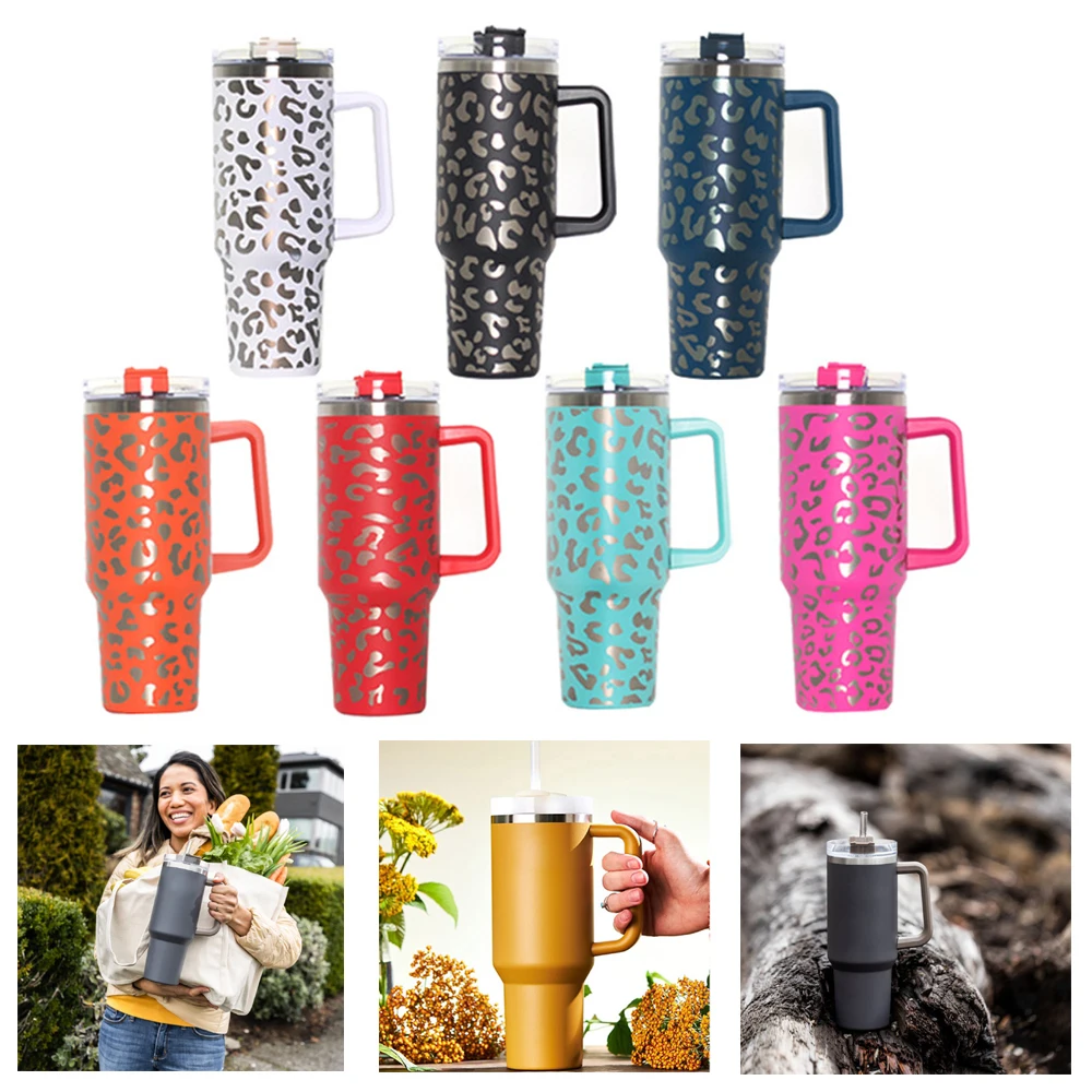 Cup 40 Oz Tumbler With Handle Insulated Mug With Straw Lids In-car Vacuum Flasks Bottle