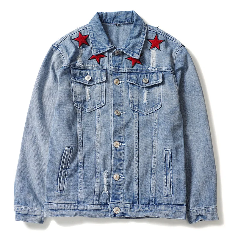 

New 19ss Men Long Sleeve Embroidery star Embroid Fashion High quality Denim Baseball Coats & Jackets Abstract digital coat #J7