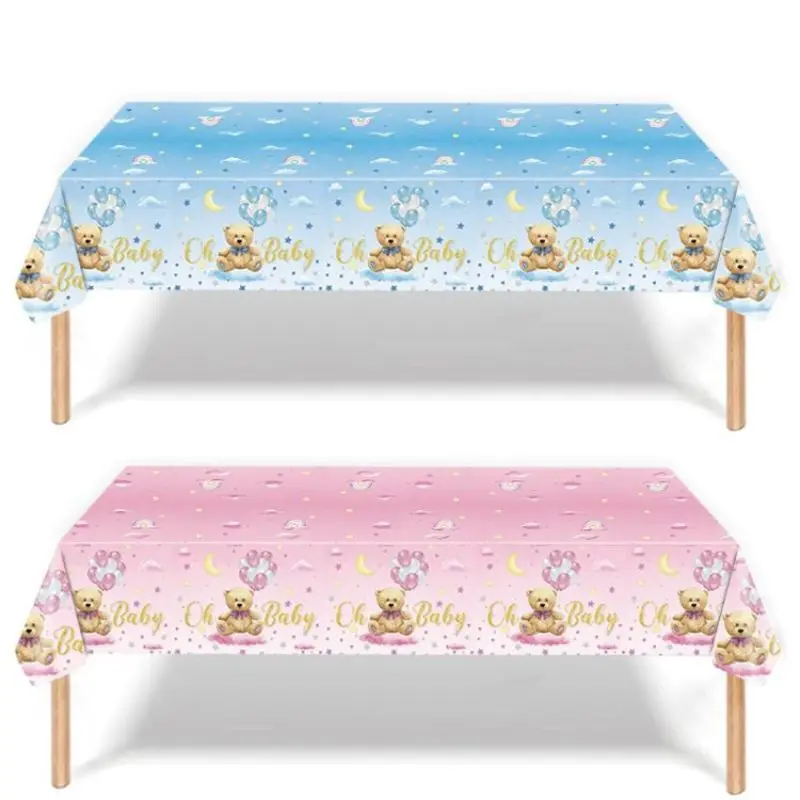 

137x274cm Bear Baby Disposable Tablecloth Blue Pink Baby Bear Tablecover for kids Boy Girl Birthday Party Baby shower Decoration