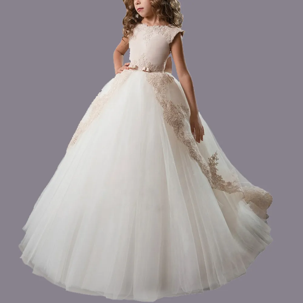 

Light Champagne Flower Girls Dresses For Wedding Party Important Occasions Clothing Children's Evening Prom Gown 2 3 4 5 6 7 8 9