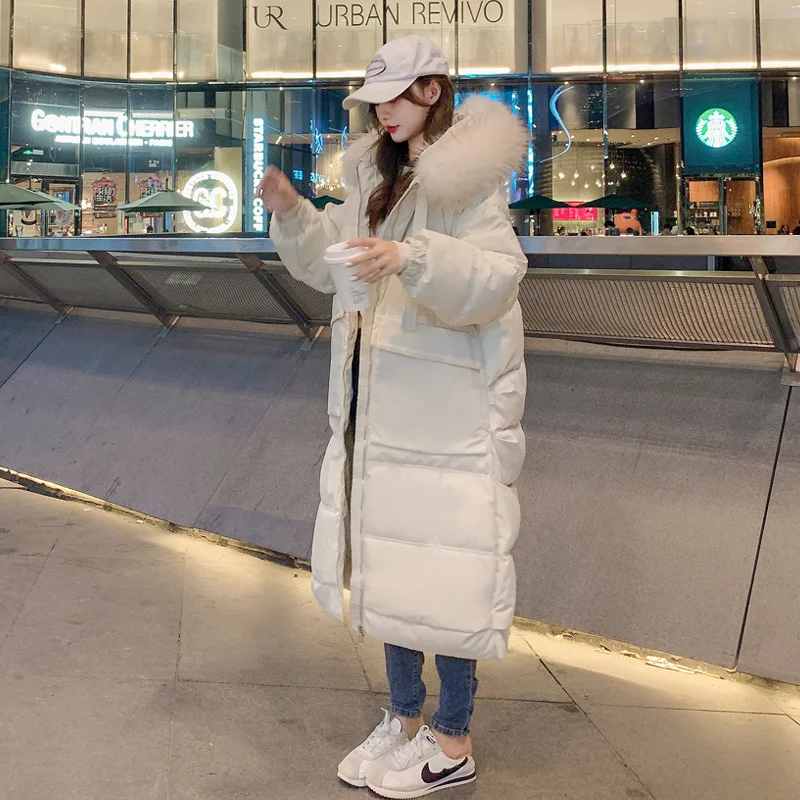 Thickened White Bread Down Cotton Coat Female Korean Version Loose Women's Winter Mid-length Cotton Jackets Coat 2022 Woman New