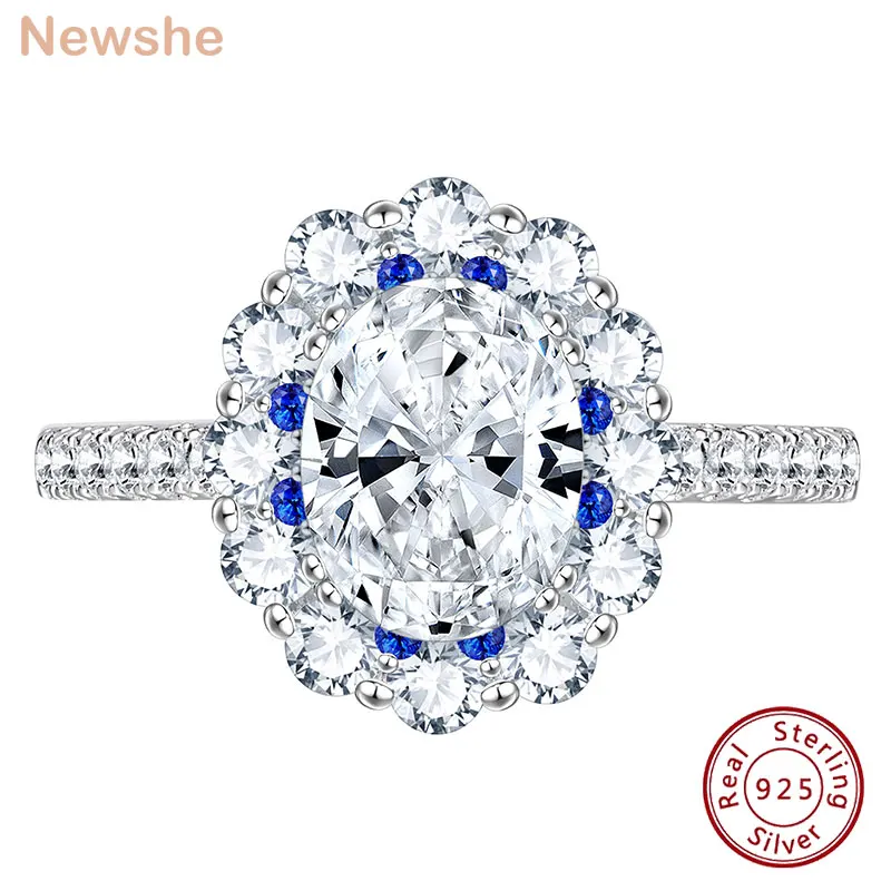 

Женское Обручальное Кольцо Newshe, обручальное кольцо из стерлингового серебра 925 пробы с голубым цветком и овальным вырезом AAAAA, ювелирные украшения